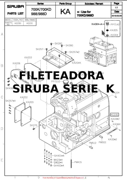 Siruba 700K 700KD Parts List